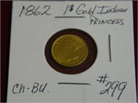 1862 Gold Indian Princess $1 Gold Pc. - Ch BU