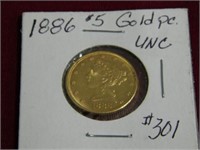 1886 Gold Liberty Head $5 Gold Pc. - UNC