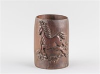 Chinese Bamboo Carved Galloping Horse Brush Pot