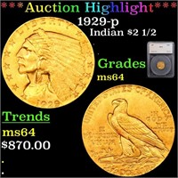 *Highlight* 1929-p Indian $2 1/2 Graded ms64
