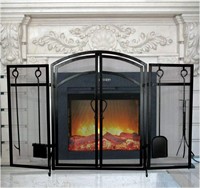 3-Panel Solid Fireplace Screen with 2 Doors
