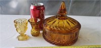Amber Glass Candy Dish Lidded Covered Princess by