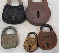5 Brass Locks , No Keys