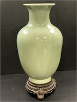 Craze Glazed Vase w/ Brass Stand