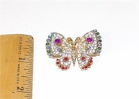 Colorful Rhinestone Gold Tone Butterfly Brooch