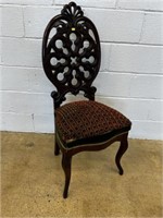 Vtg. Carved Upholstered Side Chair