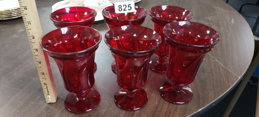 (6) FOSTORIA JAMESTOWN RUBY RED WATER GOBLETS