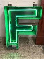 LARGE NEON F SIGN WORKS  31 1/4in TALL X 25in