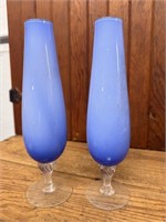 Pair of Champagne Flute Style Art Glass Bud Vases