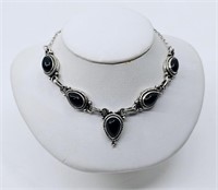 Sterling Silver Necklace set with Onyx Stones