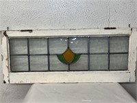 ANTIQUE HANGING STAIN-GLASS WINDOW 13x32