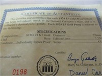 1929 W Certificate $5 Gold Proof Tribute Ltd Edt