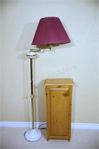 Swivel Floor Lamp w Pine Storage Cupboard