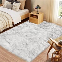 $120 5x8 White and Grey Tips Fluffy Rug