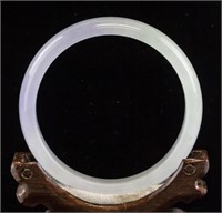 Chinese White and Lavender Jadeite Carved Bangle