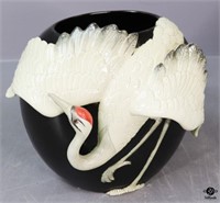 Glazed Ceramic w/Applied Crane Vase