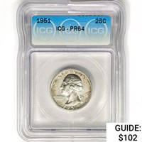 1951 Washington Silver Quarter ICG PR64