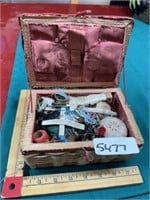 Old sewing box and contents