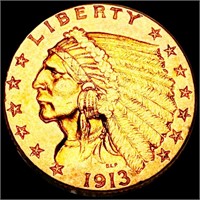 1913 $2.50 Gold Quarter Eagle CLOSELY UNC