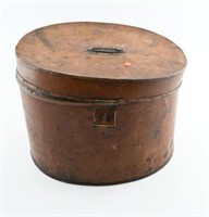 Tin hinged top hat box and wooden cheese box