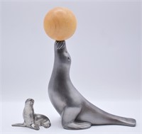 Seal Cork Screw Holder & Pewter Seal Figurine