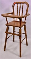 Maple doll high chair - has tray and footrest,