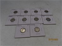 (10) 1950s Silver Roosevelt Dimes Coins sleeved