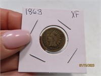 1863 cleaned Indian Head Penny Coin