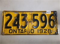 Single Ontario 1928 Ontario Licence Plate 243596