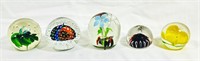 LOT OF 5 UNIQUE ART GLASS 3D PAPERWEIGHTS