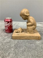 Signed M. Strubel "Boy Looking at Turtle" Sculptue