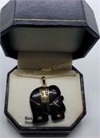 Black Onyx Elephant w/10K Chain