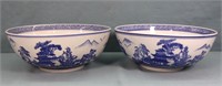 Pr. 12" Japanese Blue & White Decorated Bowls