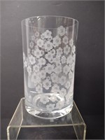 Etched Floral Art Glass Vase