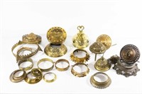 Ornate Brass Hanging Oil Lamp Rings, Pulleys, Caps