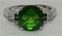 .925 Sterling Green Gemstone Solitaire Ring, Sz 7