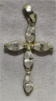 .925 Sterling Silver Small Clear Stone Cross