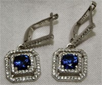 Pr .925 Sterling Clear/Blue Stones Earrings