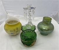 4 pc, Glass Candle Stick, 3 glass vases