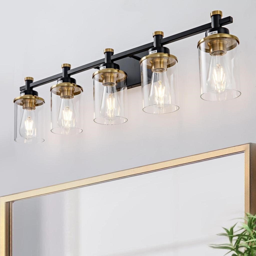 5 Lights Bathroom Light Fixtures  Gold and Black