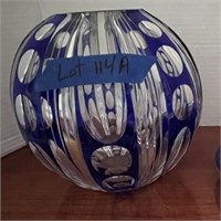 Cobalt Blue Cut and Pressed Glass Crystal Vase