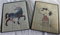 Unicorn & Snoopy Newspaper Framed