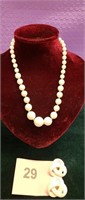 White Bead Necklace and Screwback Earrings