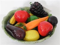 Lot #2102 - Bowl and hand blown glass fruit