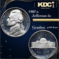 Proof 1987-s Jefferson Nickel 5c Grades GEM++ Proo