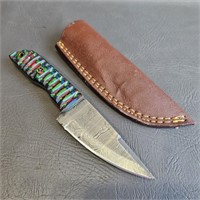 Damascus Knife with Leather Sheath