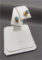 14K Yellow gold post back earrings with aqua