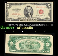 1953A $2 Red Seal United States Note Grades xf det