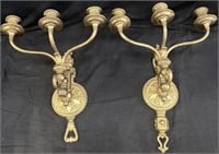 PAIR OF BRASS WALL SCONCE CANDLEHOLDERS, 17’’ H