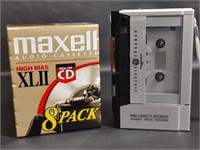 GE Mini Cassette Recorder, Maxell Cassette 8 Pack